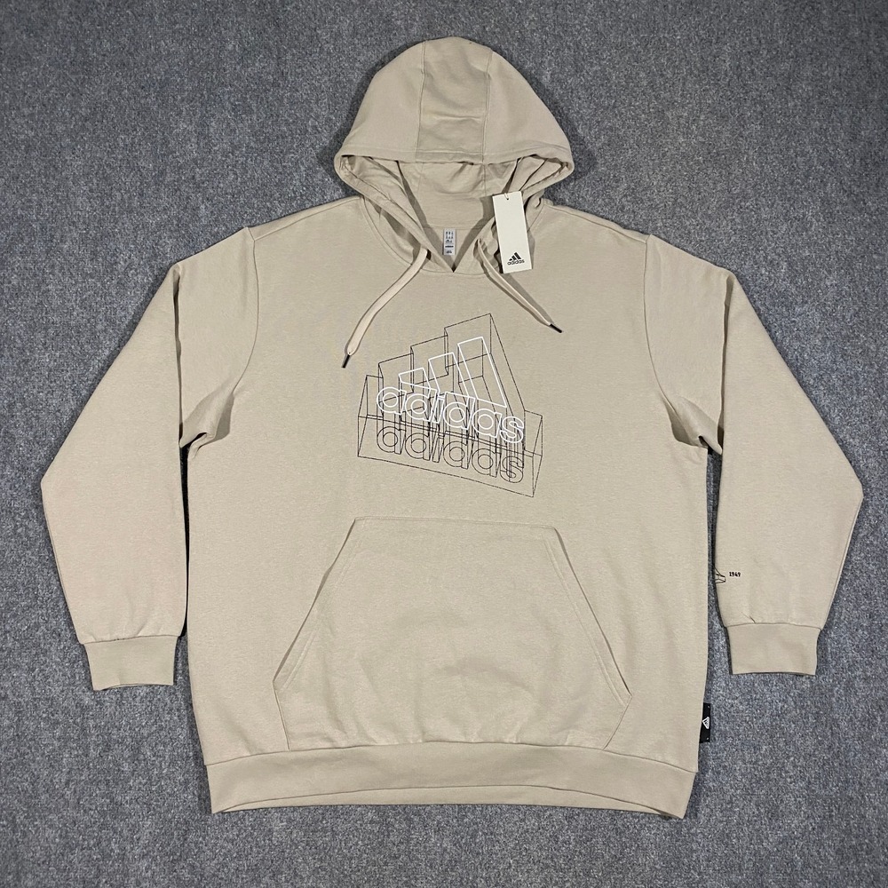 Adidas Tech 3D Trefoil Graphic Logo Sweatshirt Hoodie Adult XXL Beige
